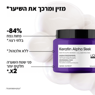 מסכה קרטין אלפא סליק למראה שיער חלק ושליטה בנפח בלתי רצוי 500 מל לוריאל יתרונות